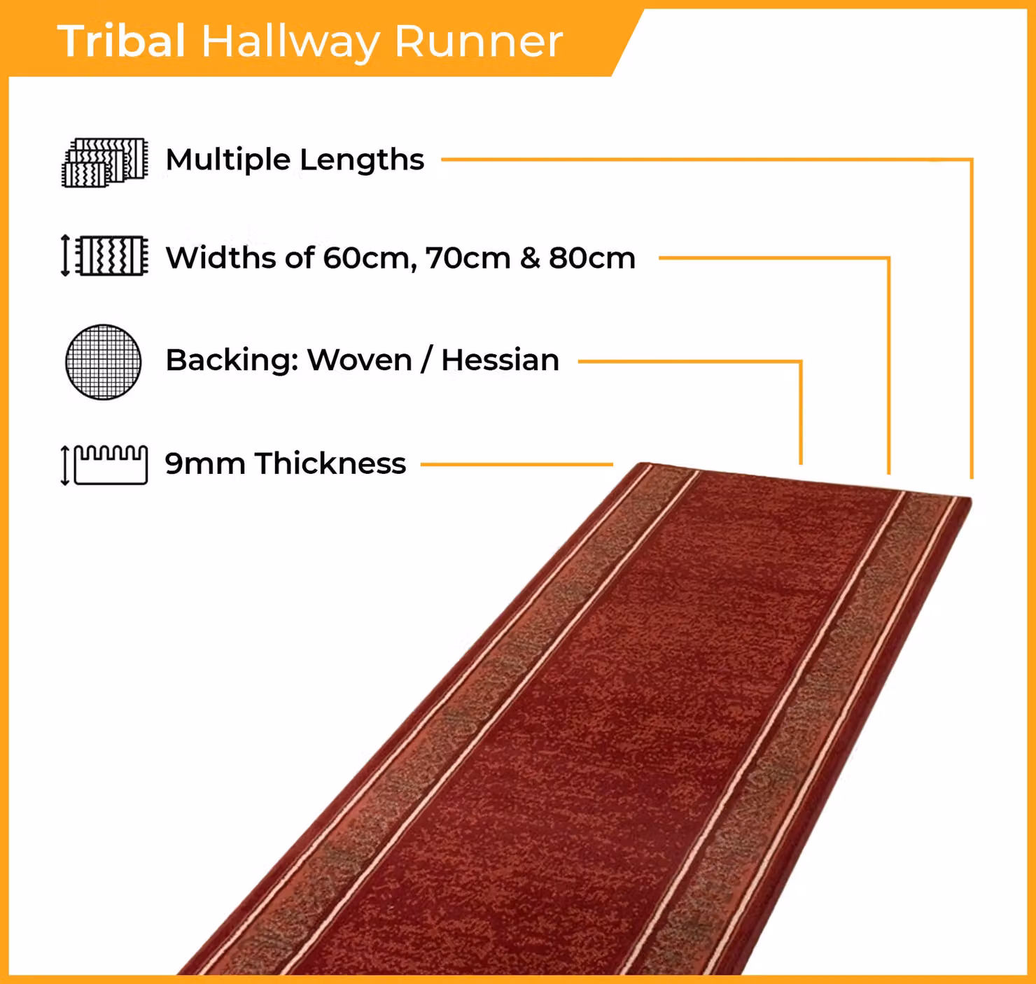 runrug Tribal Hallway Carpet Runner Rug in Red, W: 60 cm, L: 150 cm – 2