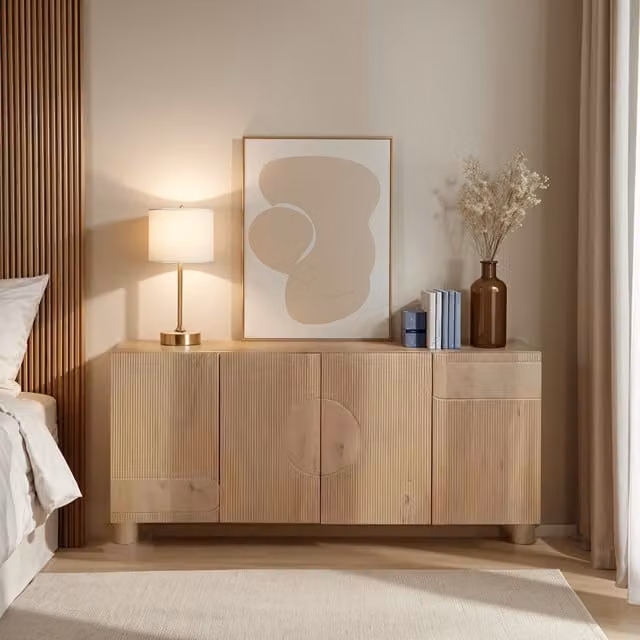 IH Design Ajmer Solid Wooden Minimalist Sideboard, Brown, W/D/H: 150 x 40 x 80 cm