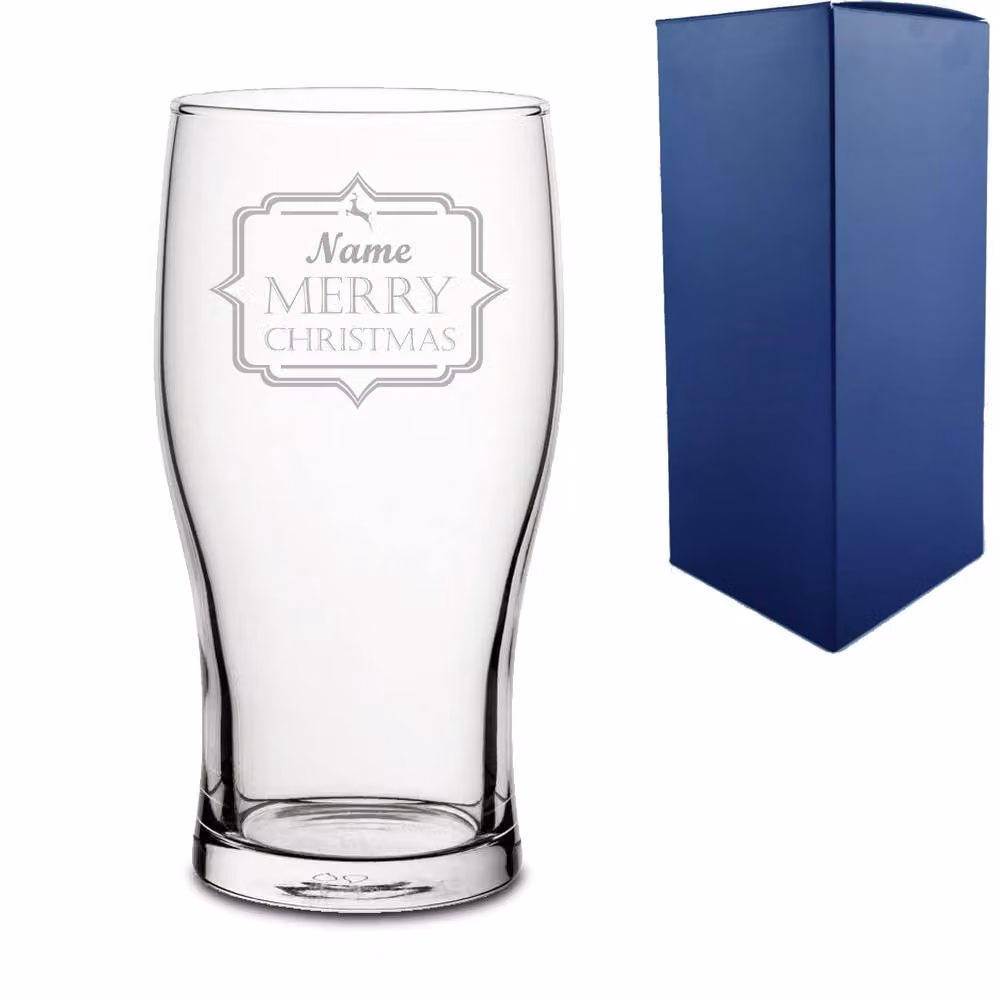 Uniqueful Personalised Merry Christmas Engraved Beer Glass, Transparent, 550ml – 1
