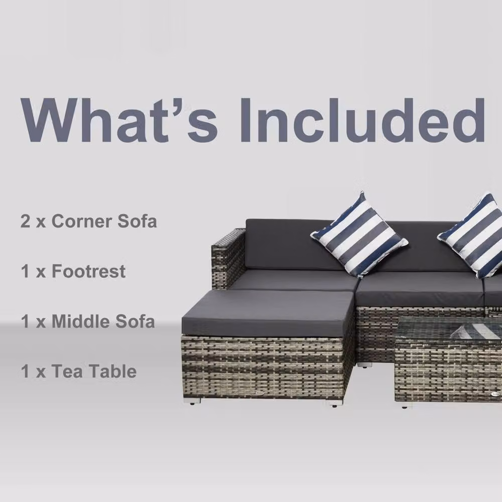Wyld Haus Eltami 4 Seater Rattan and Metal Outdoor Sectional Sofa Set in Black and Grey – 7