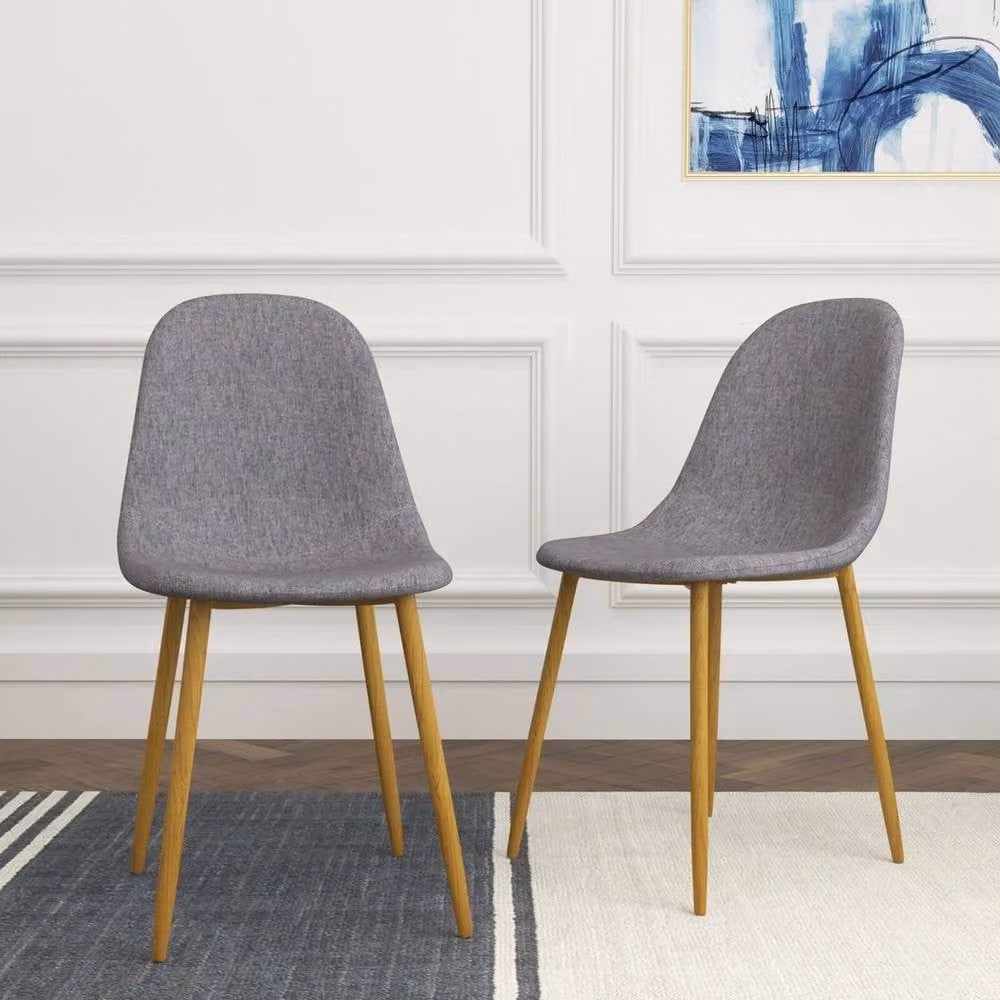 VOGREX Set of 2 Modern Grey Fabric Dining Chairs with Metal and Wood Legs – 3