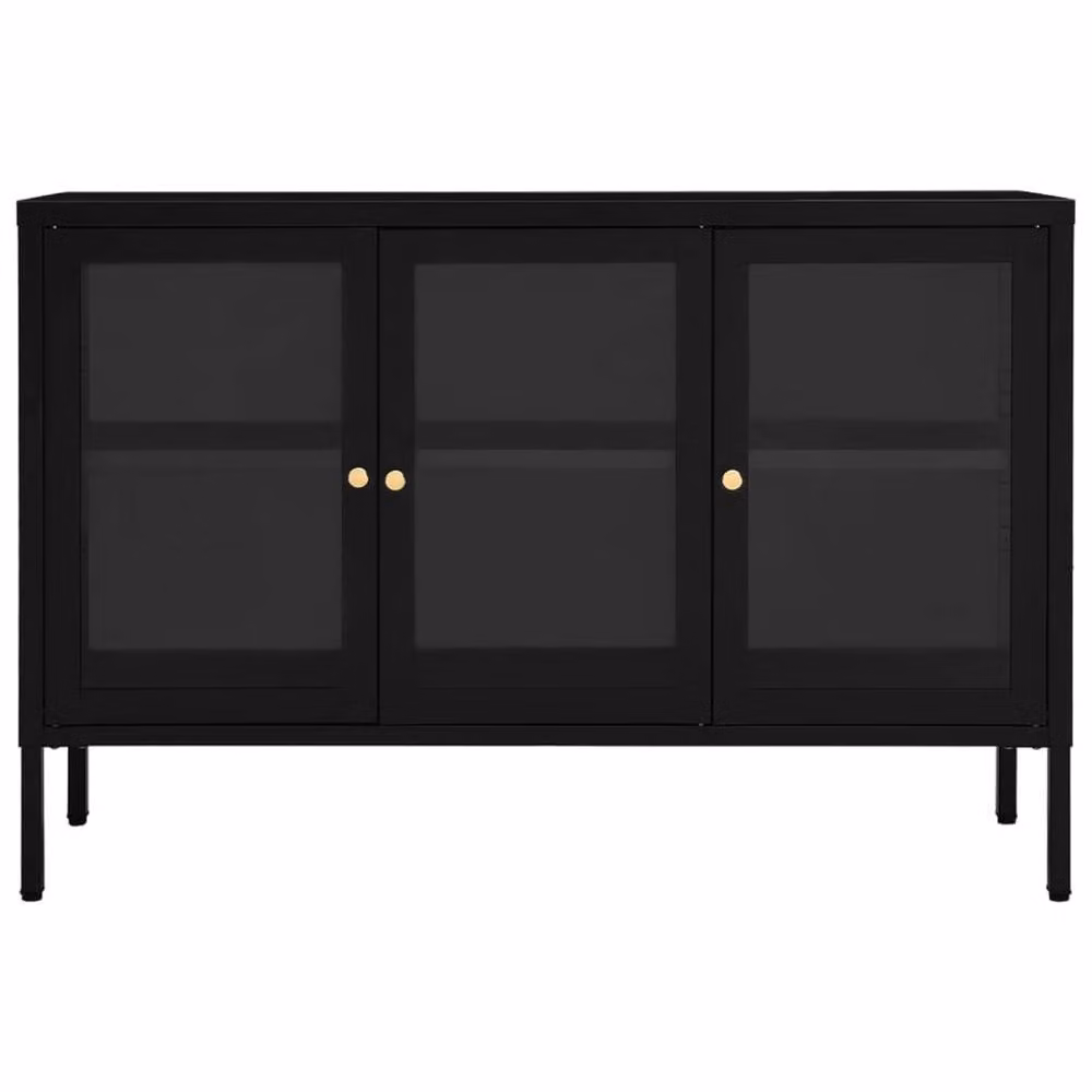 Berkfield Home Black Matt Steel and Glass Sideboard W/D/H: 105 x 35 x 70 cm – 3