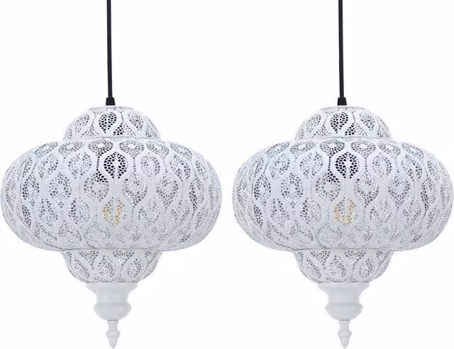 First Choice Lighting Lucero Set of 2 White Moroccan Easy Fit Round Pendant Shades