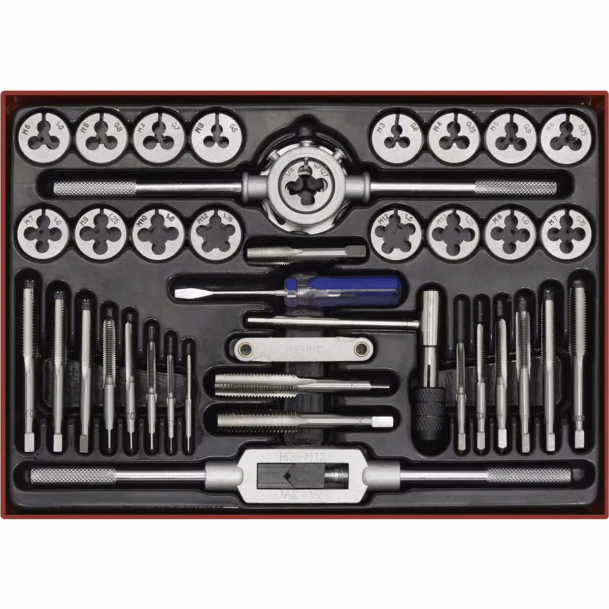 Loops 40pc Metric Tap and Split Die Holder Set M3 to M12 in Silver and Multicolour Stainless Steel – 3