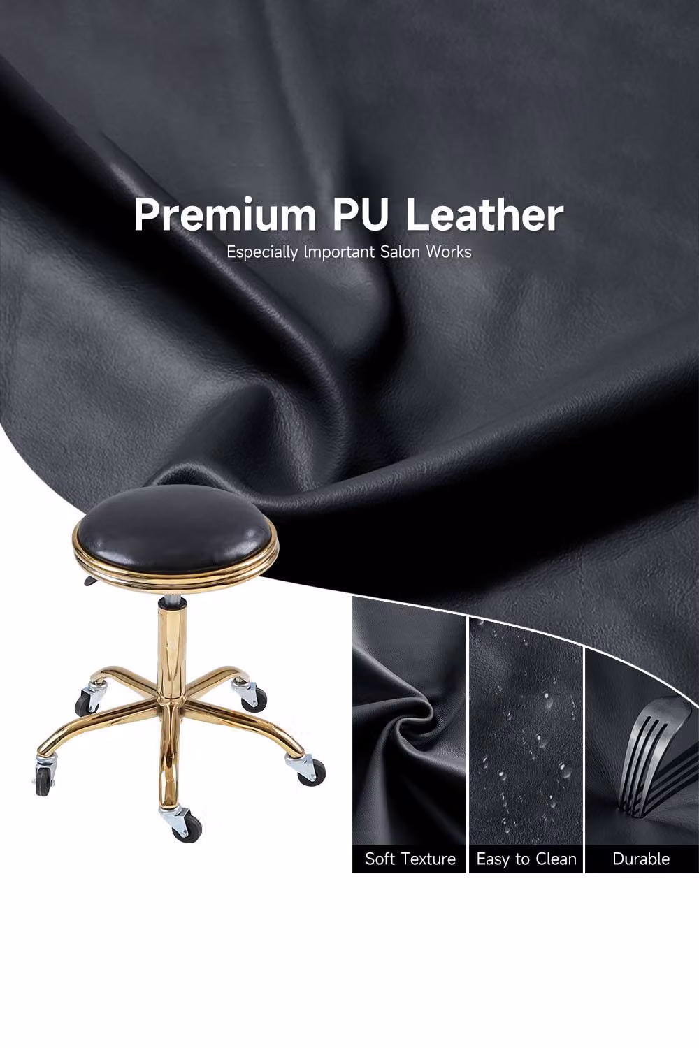 Living and Home Rotating Lift Barber Shop Rolling Stool in Black Synthetic Leather – 4