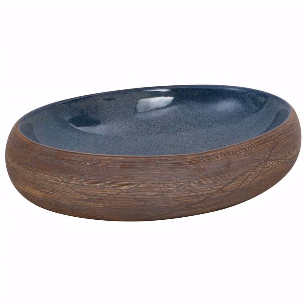 Berkfield Home Oval Ceramic Countertop Basin in Brown and Blue, W: 59 cm, D: 40 cm, H: 15 cm – 3