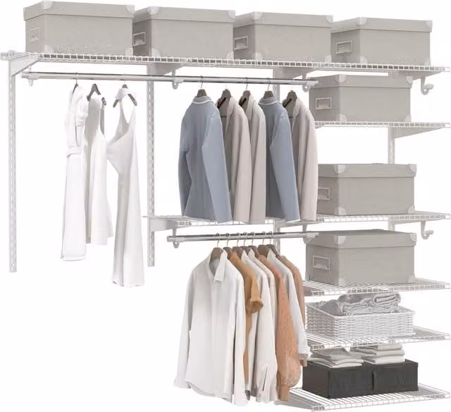 COSTWAY White Metal Wall Mounted Closet System Hanging Storage Organizer Rack