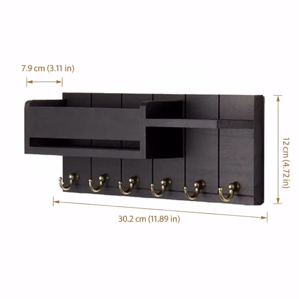 SPETLEK Black Wall Mounted Key Holder with 6 Hooks and Mail Slot, W: 52 cm, H: 100 cm – 2