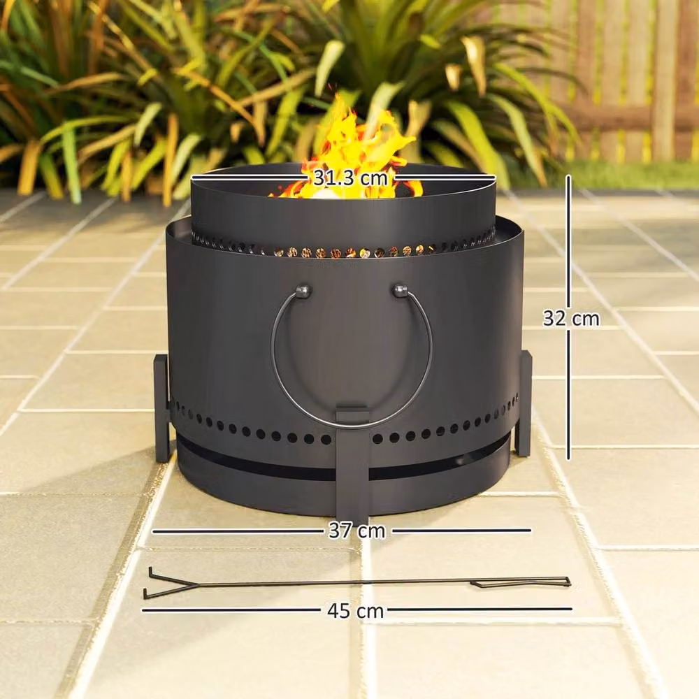 NESTLUNE Black Metal Smokeless Wood Burning Firepit Fire Bowl W/D/H: 100 x 15 x 37 cm – 2