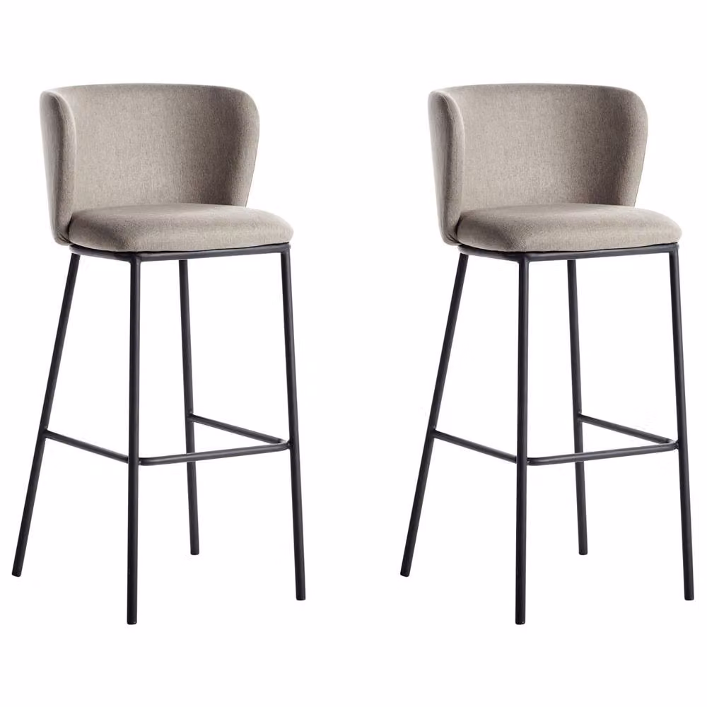 Wyld and Coco Set of 2 Taupe Bar Chairs with Armless Curved Back and Black Metal Legs in Beige – 2