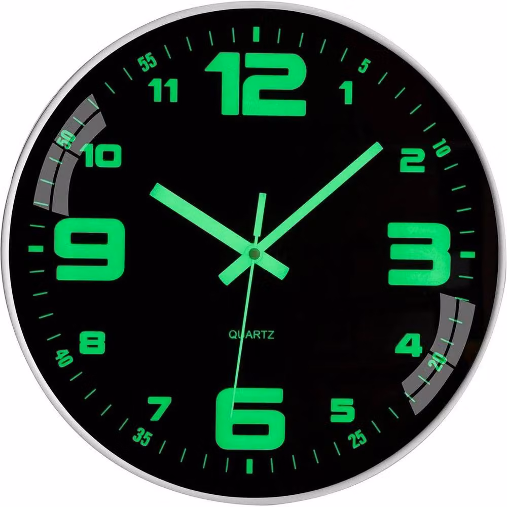 FLAVORA Black Luminous Silent Quartz Illuminated Round Wall Clock – 2