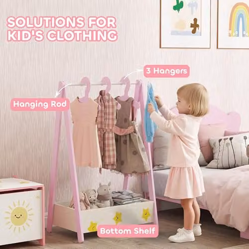 AIYAPLAY Baby Clothing Rack with Hangers, Pink Leaf Theme for Ages 3-6 – 2
