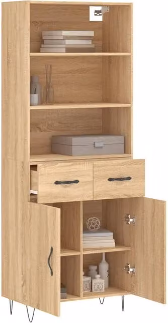 Berkfield Home Sonoma Oak Highboard in Beige and Brown, W/D/H: 69.5 x 34 x 180 cm