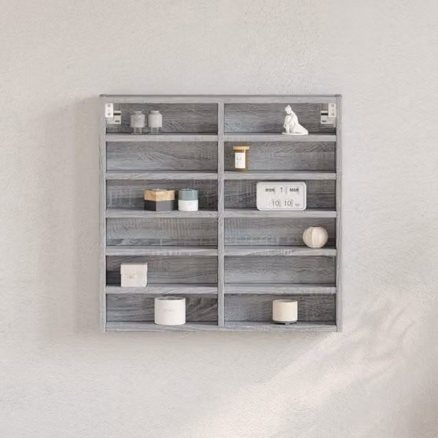 Berkfield Home Grey Sonoma Vitrine Cabinet with Glass Doors and Open Shelving, W: 60 cm, D: 8.5 cm, H: 58 cm