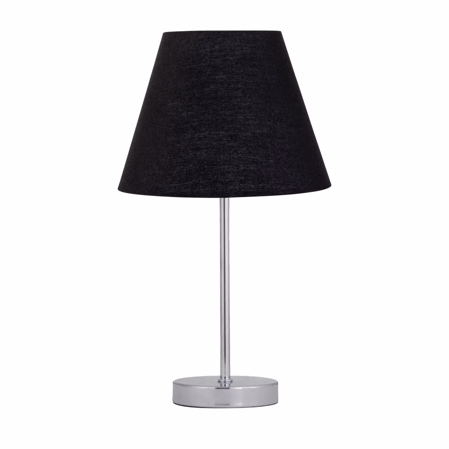 First Choice Lighting Set of 2 Chrome Stick Table Lamps with Black Fabric Shades – 2