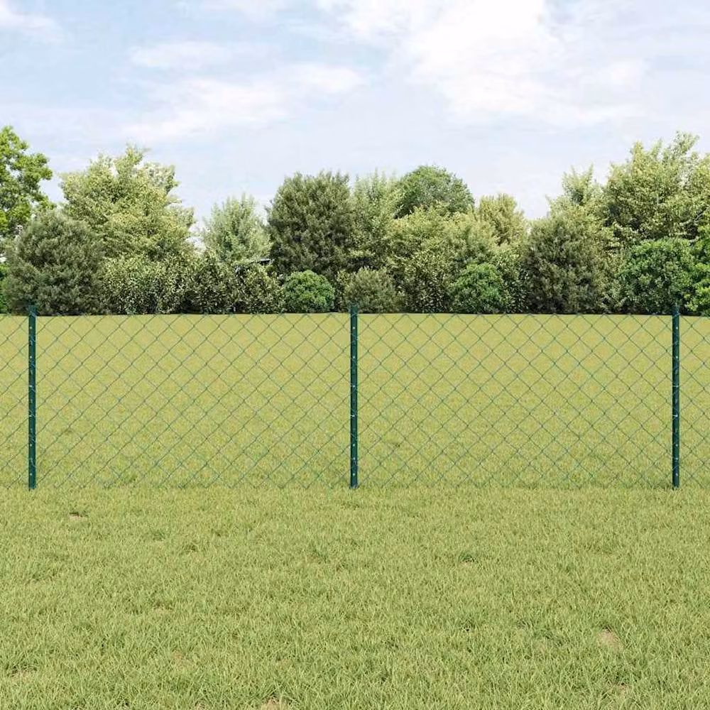 Berkfield Home Green PVC-Coated Steel Chain Link Fence with 10 In-Ground U Posts, W: 10 m, H: 0.6 m – 2