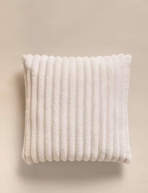 M&S Square Ribbed Fleece Cushion in White