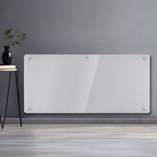 Futura 2000W White Glass Electric Convector Panel Heater with Thermostat and Open Window Detection, Wall Mounted or Freestanding