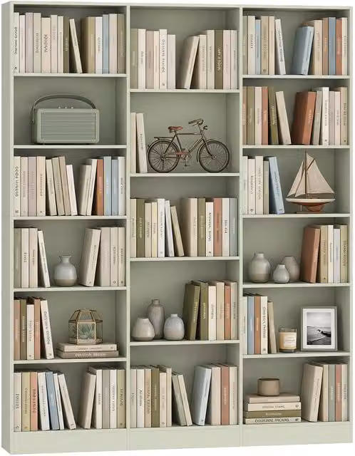 HOMCOM Modern Freestanding Open Storage Bookcase with 17 Adjustable Shelves in Matt Light Green, H: 188.0 cm x W: 149.0 cm