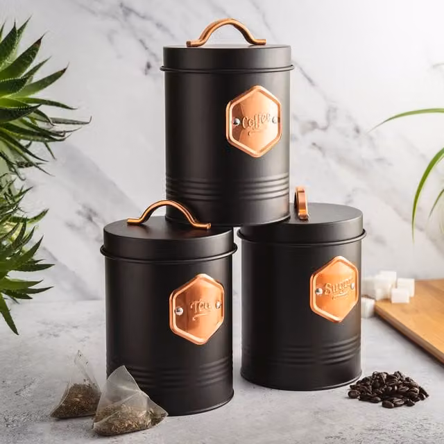 Cooks Professional Solid Metal Kitchen Storage Set in Black and Copper, Height: 17.5 cm