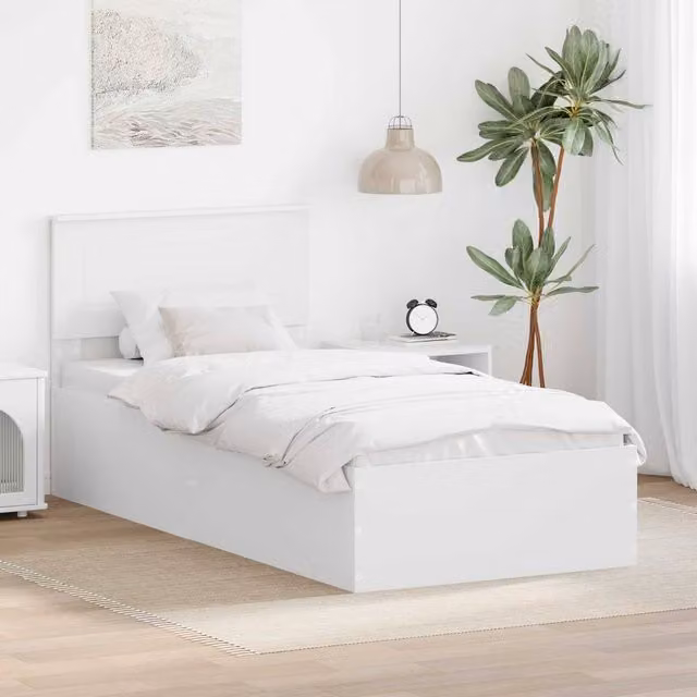 Berkfield Home Modern White Bed Frame with Headboard and Lift Up Base, W: 75 cm, L: 190 cm, Engineered Wood
