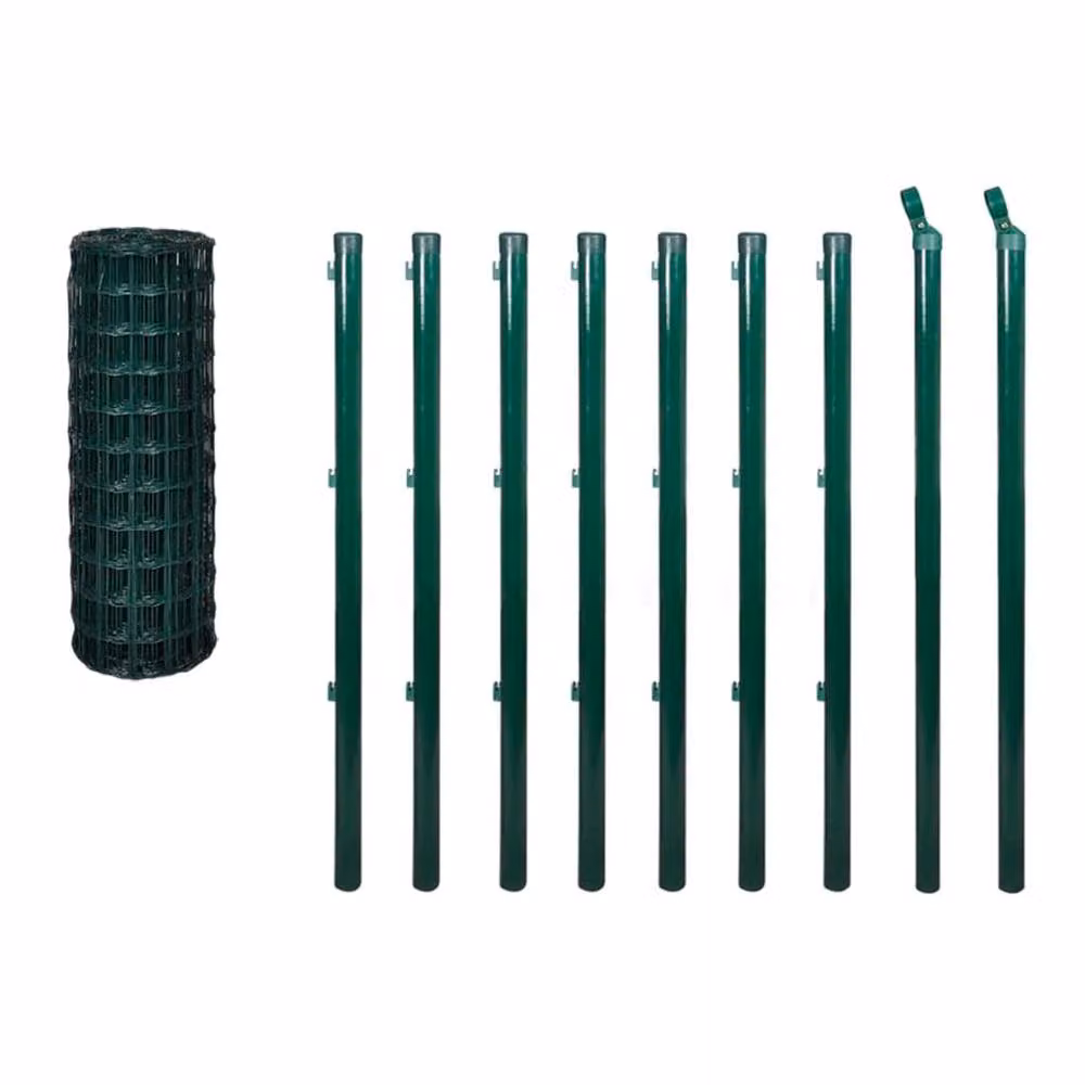 Berkfield Home Modern Euro Fence Steel PVC Coated Green W: 10 m, H: 1.5 m – 3