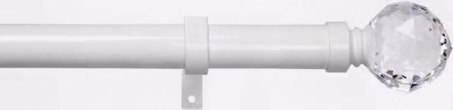 Caecus Metal Eyelet Extendible Curtain Pole with Crystal Ball Finial Ends, White, Length: 120-220 cm