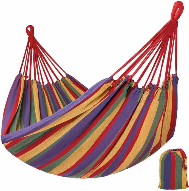 tectake Multicolour Striped Cotton Hammock with Storage Bag