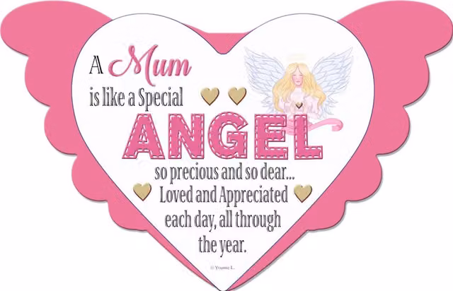 Sensations MUM Angel Heart Design Typography Plaque in Multicolour, White and Pink