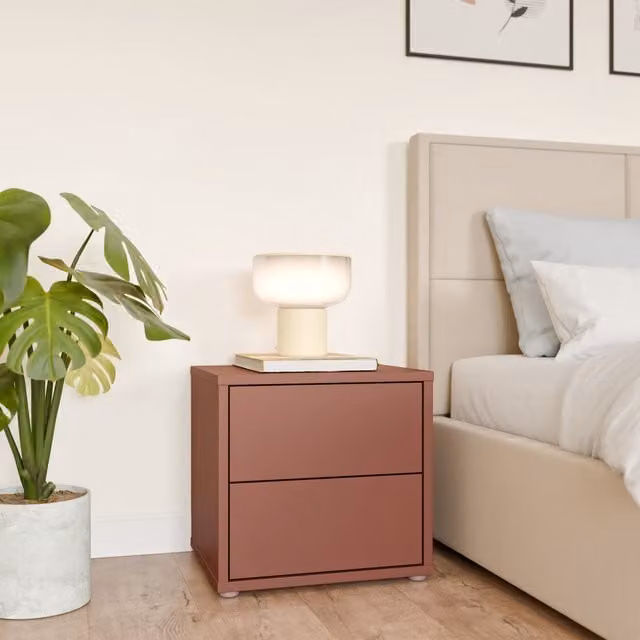 Furniture To Go Alice Springs Low Bedside Cabinet with 2 Push-Open Drawers in Taupe and Terracotta