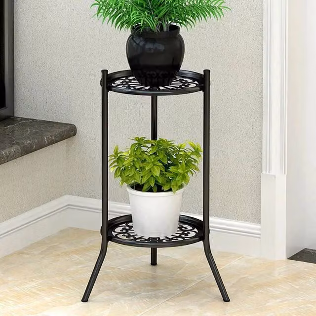 Kelvenix Set of 2 Matt Black Metal Indoor Plant Stands – 1