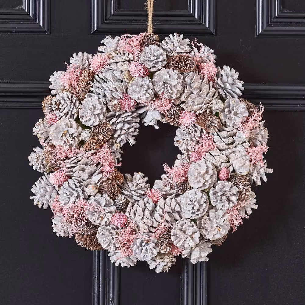 Dibor Pink and Silver Pinecone Christmas Wreath with Star Hanger, Diameter: 39 cm – 2