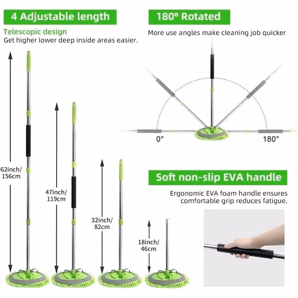 KORVIXA Green Extendable Car Wash Mop with Telescopic Handle and Microfibre Refillable Head – 2