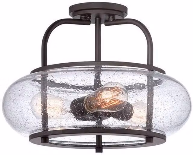 Trilogy Elstead 3 Light Medium Semi Flush Ceiling Light in Old Bronze with Transparent Glass Shades, E27