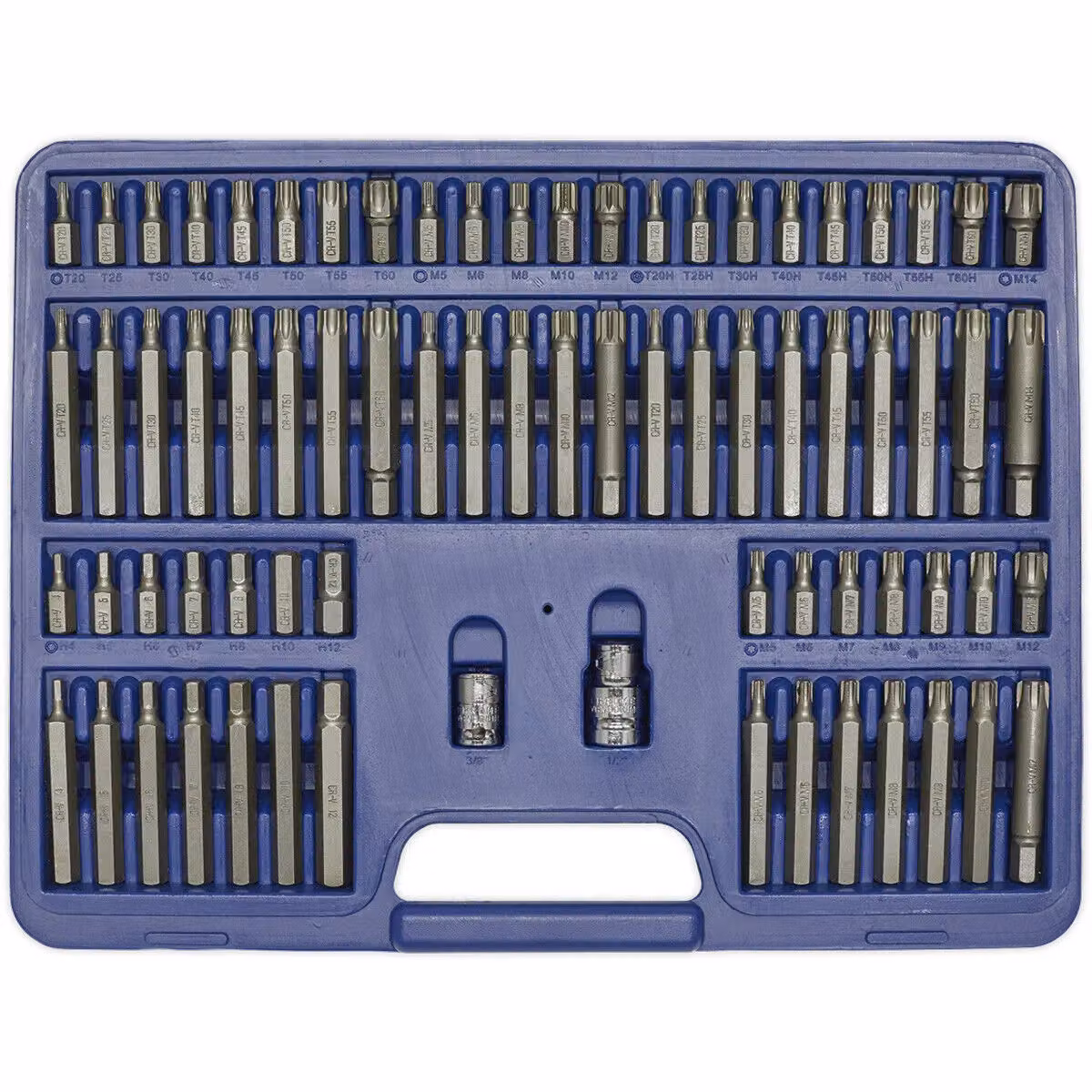 Loops 74pc TRX-Star Security Hex Spline Ribe Socket Bit Set with 3/8 inch and 1/2 inch Sq Drive in Chrome Vanadium Steel – 3