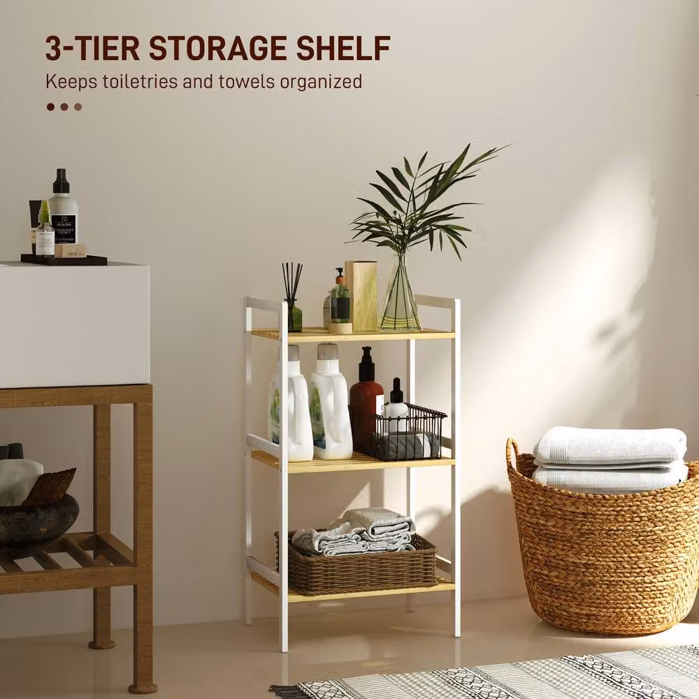STILVORA White Lacquered Bamboo Storage Shelf with 4 Adjustable Shelves – 5