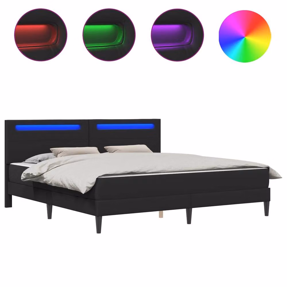 Berkfield Home Upholstered Faux Leather Bed Frame with LED Under-Bed Lighting, Black, W/D/H: 180 x 200 cm – 2