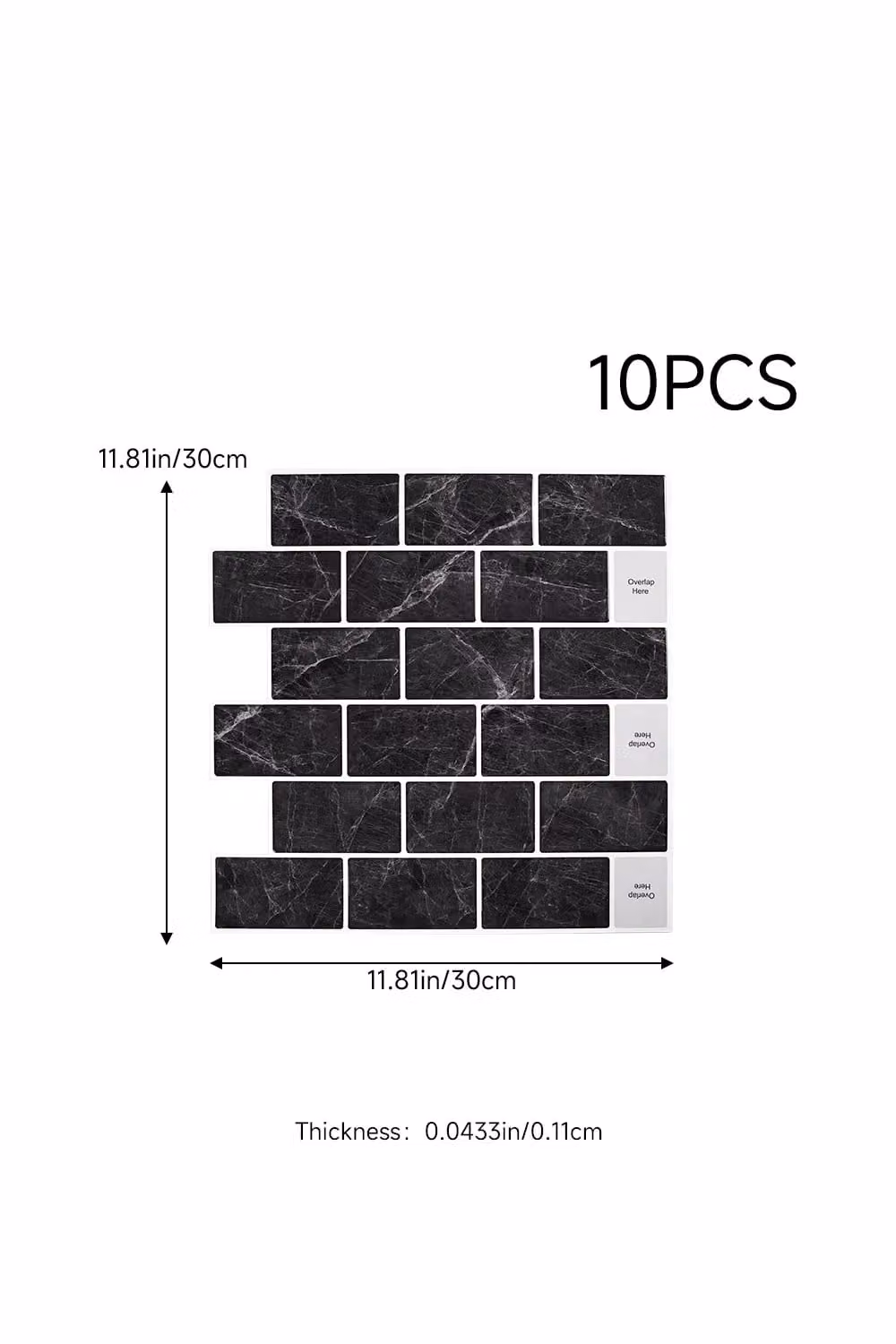Living and Home 10 Pcs Black Marquina Marble 3D Peel and Stick Subway Wall Tile Stickers – 3