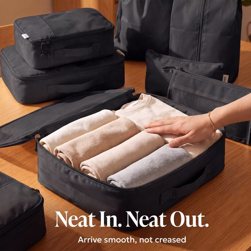 Lugg 8 Set Compression Packing Cubes Suitcase Organiser Set in Black – 5