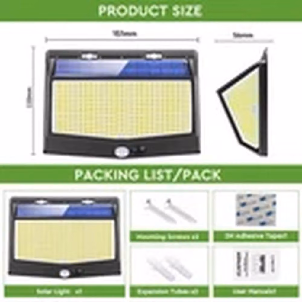 EONLION Solar Powered 468 LED PIR Motion Sensor Security Wall Light, Black – 2