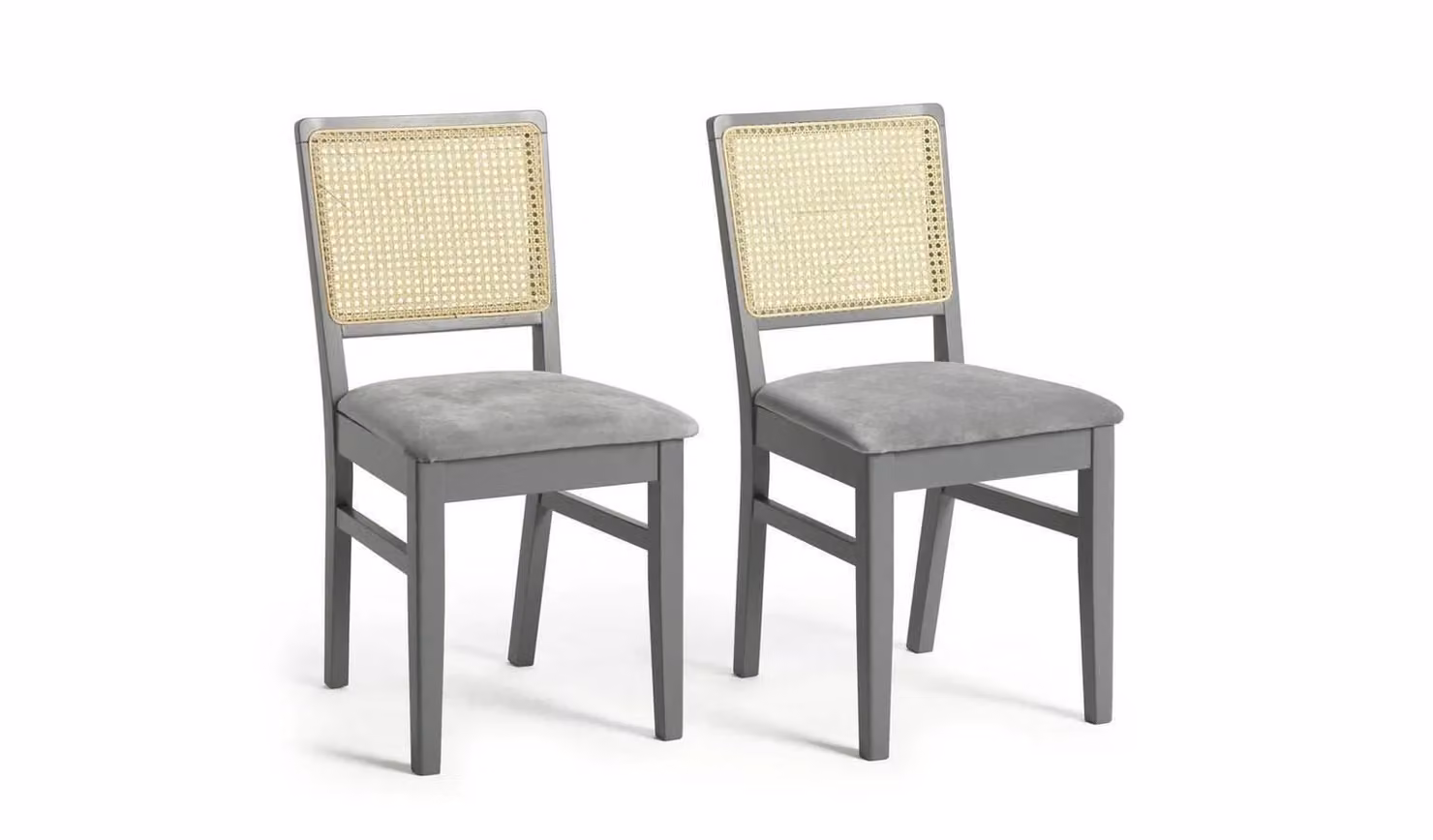 Kalle Pair of Grey Fabric and Wood Dining Chairs with Rattan Details