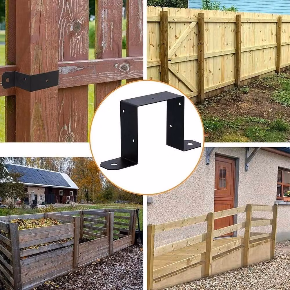 NESTLUNE 4-Pack Heavy Duty Metal Fence Post Support Brackets and Ties in Black, H: 120 cm, W: 3.2 cm – 4