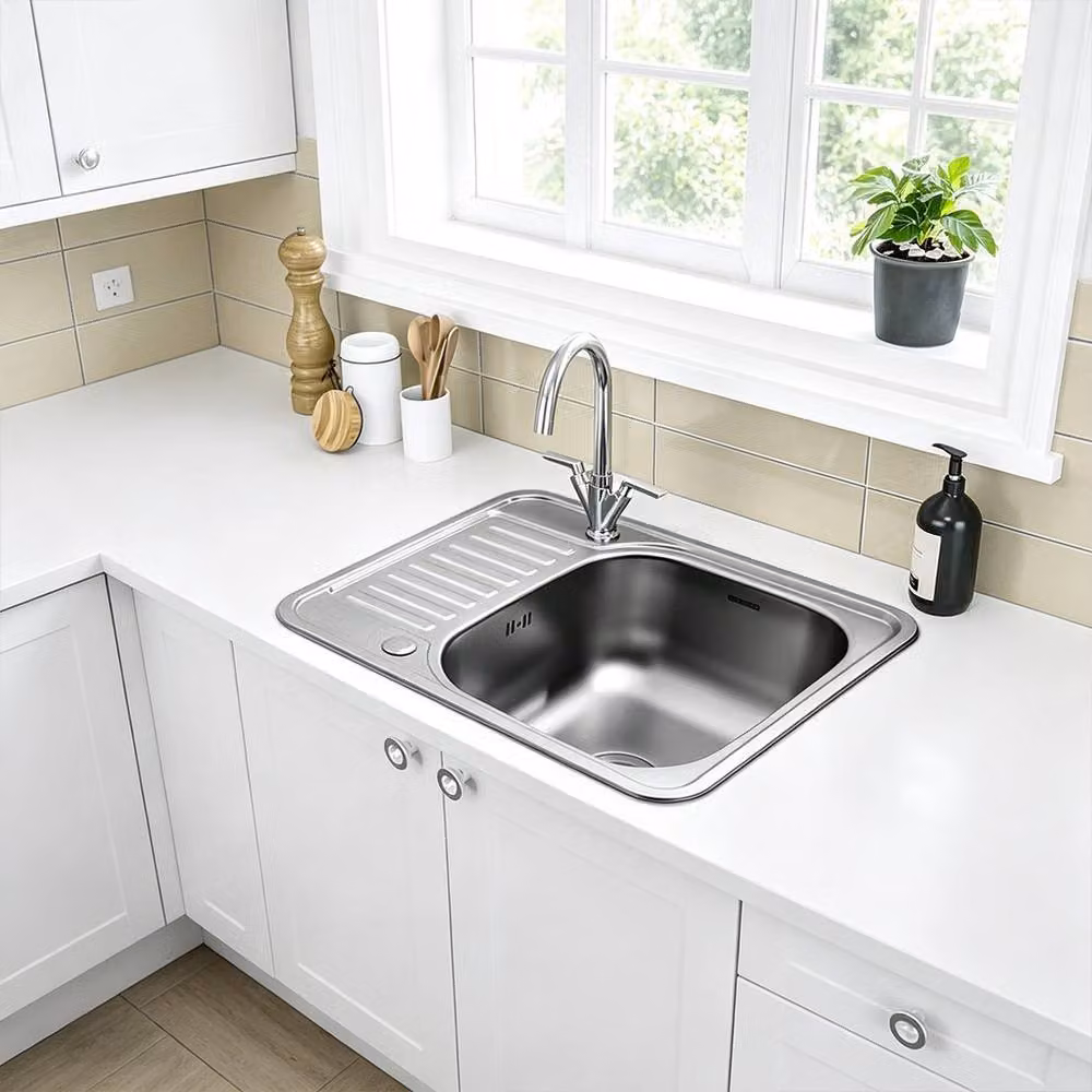 Ventryn Stainless Steel Single Bowl Inset Kitchen Sink in Metallic Silver, W: 100 cm x D: 60 cm – 2