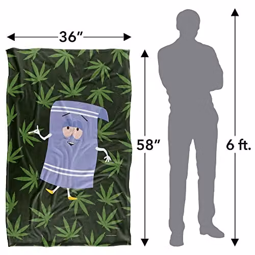 South Park Towlie Pot Leaves Super Soft Fleece Throw Blanket, Multicolour, W: 91 cm, D: 147 cm – 2