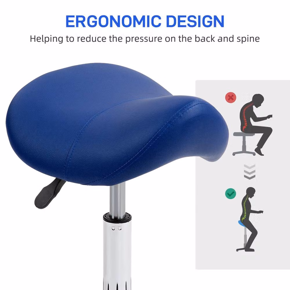 STILVORA Adjustable Blue Salon Stool with Castors and Synthetic Leather Seat – 5