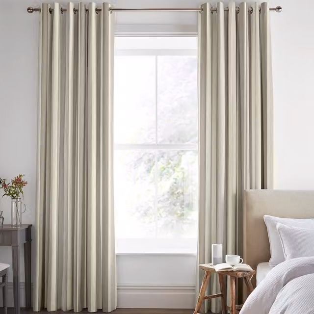 Laura Ashley Made To Measure Blackout Eyelet Curtains in Dove Grey Awning Stripe