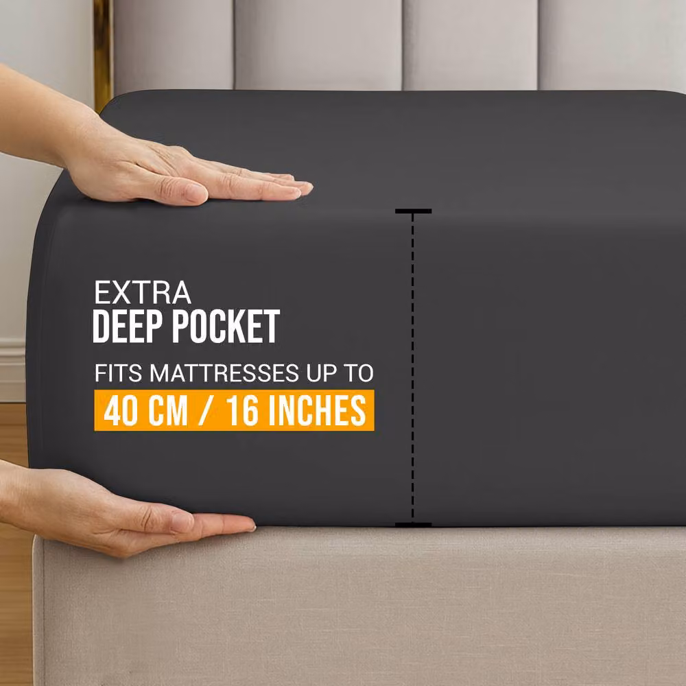 Lazzaro Home Feel the Difference Exclusive Microfibre Fitted Sheet, Charcoal Grey, W/D/H: 90 x 190 x 40 cm – 2