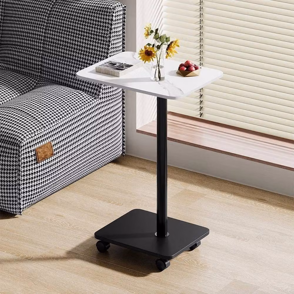 Kelvenix 2-Tier Mobile Side Table with Wheels in White Marble Effect – 2