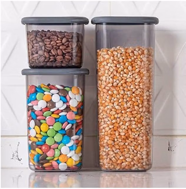 KDMD Square Food Storage Container Set of 3 in Transparent Plastic, 550ml, 1.2l and 1.75l – 1