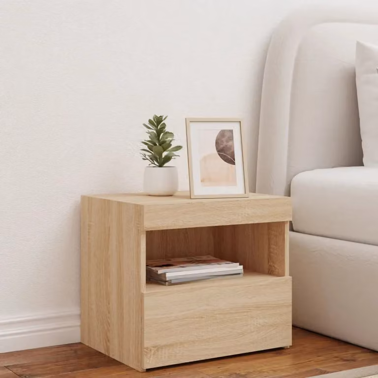 Berkfield Home Bedside Cabinet with Integrated LED Lights in Sonoma Oak Brown, W: 50 cm, D: 40 cm, H: 45 cm